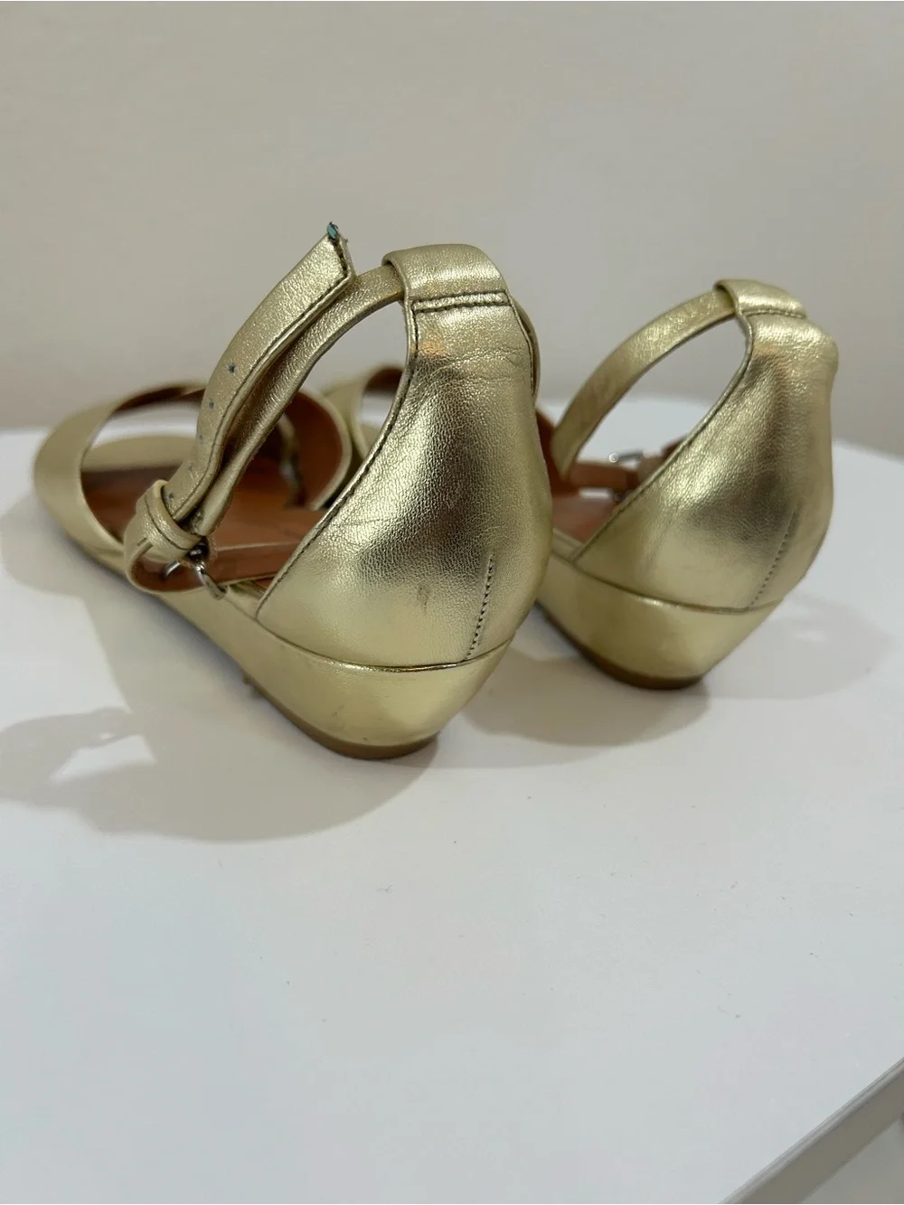 Marc Jacobs Gold Leather Shoes Open-Toe Wedge Sandal, Size US 9.5, IT 39.5